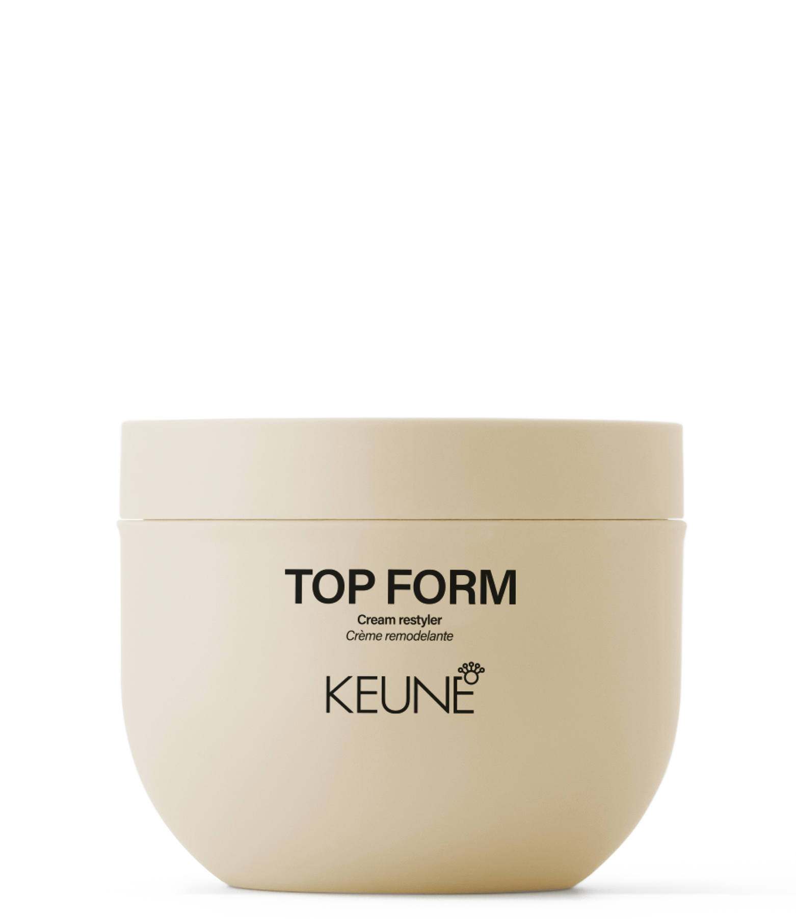 Crème restylante Top Form de Keune : remodelage sans effort pour une coiffure flexible, avec une brillance naturelle et un toucher doux grâce au panthénol et à la glycérine.